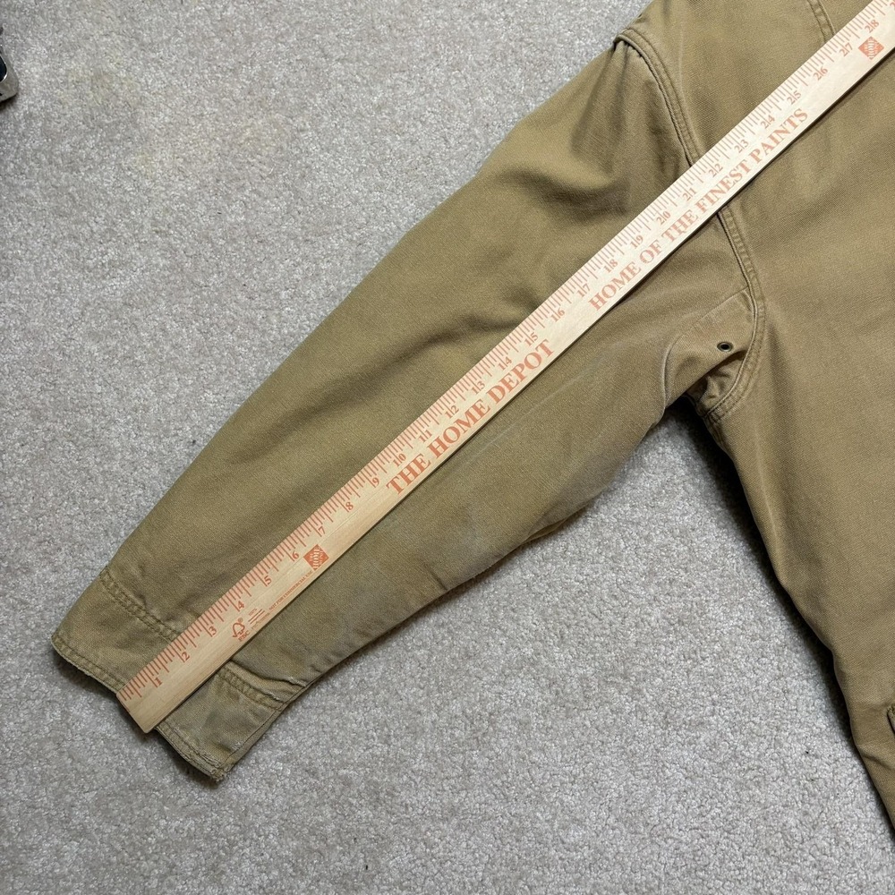 Vtg LL Bean Jacket XXL Beige Canvas Plaid Lined Field Barn Chore Coat Distressed - Picture 13 of 16